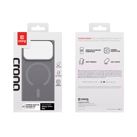 Etui CRONG Hybrid MATTE™ Magnetic MagSafe do iPhone 18 Pro Max / 17 Pro Max szare