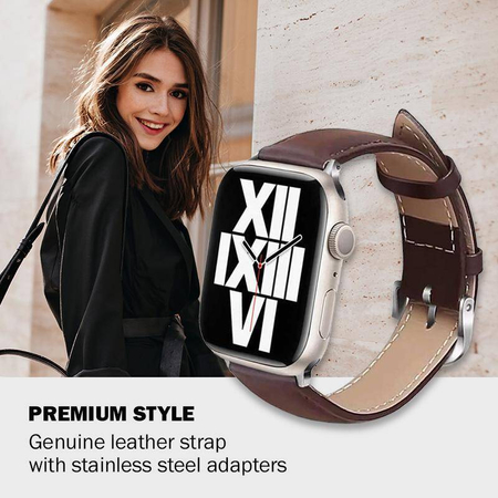 Crong Noble Band – Echtlederarmband für Apple Watch 44/45/46/49 mm (Espresso)