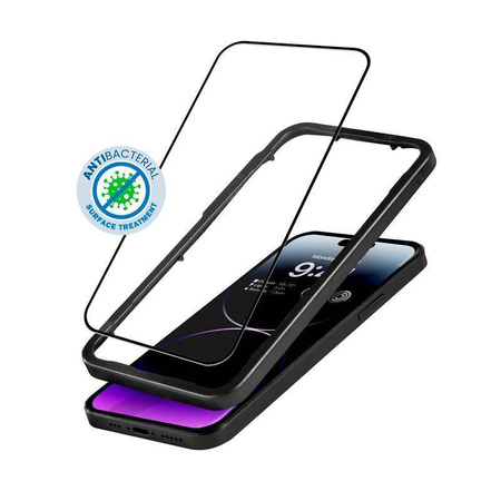 Crong Anti-Bacterial 3D Armour Glass - 9H γυαλί πλήρους οθόνης για iPhone 14 Pro Max + πλαίσιο εγκατάστασης