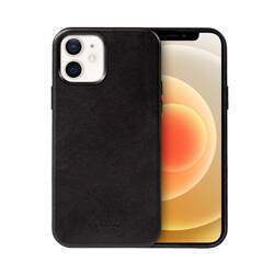 Crong Essential Cover - iPhone 12 / iPhone 12 Pro Öko-Lederhülle (schwarz)