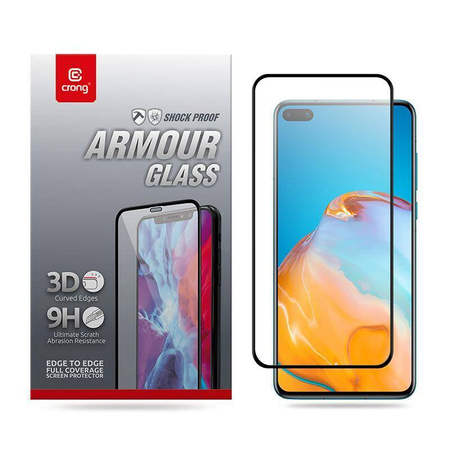 Crong 3D Armour Glass - tvrzené sklo 9H pro celou obrazovku telefonu Huawei P40 + instalační rámeček