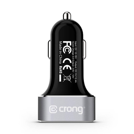 Crong Power Car Charger 30W - USB QuickCharge 3.0 + USB 2,4A nabíječka do auta (hliník)