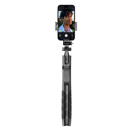 Crong SelfieGo Ultra - Aluminum selfie stick Bluetooth tripod (black)