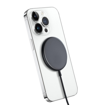 Crong MagSpot vezeték nélküli töltő – alumínium MagSafe 15W induktív töltő (grafit)