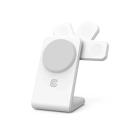 Crong MagSpot Pivot Stand - Cargador MagSafe para iPhone, Apple Watch y AirPods (Snow White)