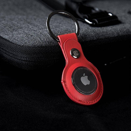 Crong Ledertasche mit Schlüsselring - Leder-Schlüsselanhänger-Schutzhülle für Apple AirTag (rot)