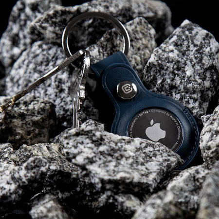 Etui Ochronne do Apple AirTag 1/2 Skórzany Brelok Crong Leather Case with Key Ring Granatowy