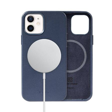 Crong Essential Cover Magnetic - iPhone 12 / iPhone 12 Pro MagSafe Ledertasche (navy blau)