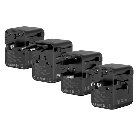 Adapter Podróżny Crong One World Travel Ładowarka Sieciowa GaN 45W UK/EU/US/AU Czarny