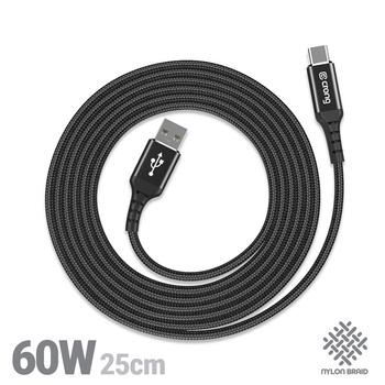 Crong Armor Link - USB-A a USB-C 60W 3A Cable trenzado Power Delivery Fast Charging 25cm (Negro)