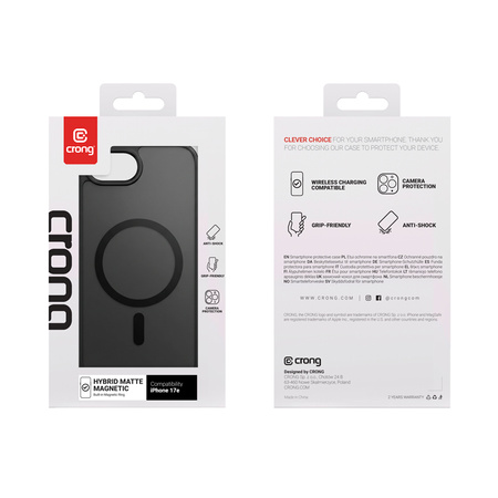 Etui CRONG Hybrid MATTE™ Magnetic MagSafe do iPhone 17e / 16e czarne