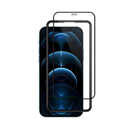 Crong Anti-Bakterielles 3D Panzerglas - 9H gehärtetes Glas für Vollbildschirm iPhone 12 / iPhone 12 Pro + Einbaurahmen