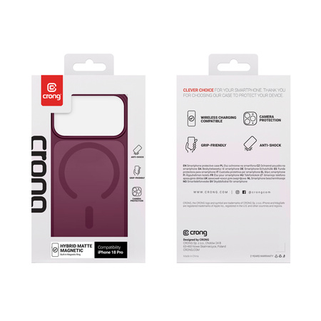 Crong Hybrid Matte Magnetic - MagSafe калъф за iPhone 18 Pro / 17 Pro (бордо)