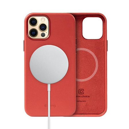 Crong Essential Cover Magnetic - kožené pouzdro MagSafe pro iPhone 12 Pro Max (červené)