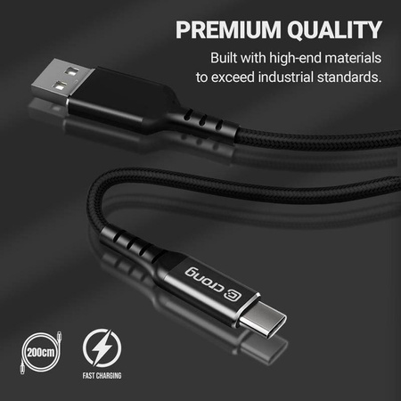 Kabel USB C Crong Armor Link Szybkie Ładowanie 2m 100W 5A Przewód Czarny