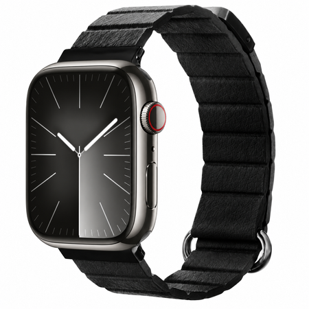 Crong Eclipse - Magnetic Leather Apple Watch Band 44/45/46/49 mm (Black)