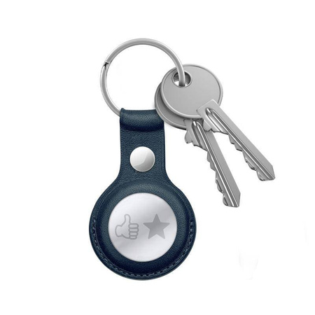 Crong Leather Case with Key Ring - Leather protective key ring case for Apple AirTag (navy blue)