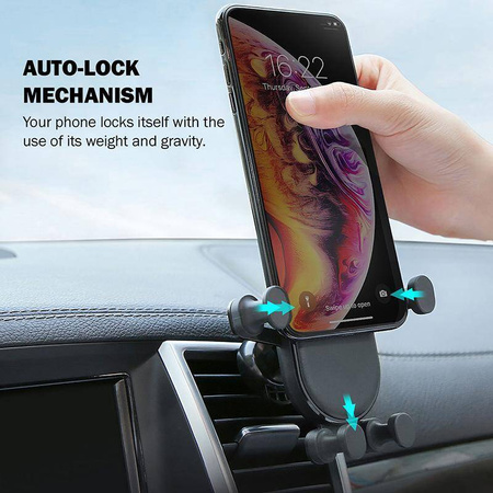 Crong Gravity Auto-Lock Autohalterung – Schwerkraft-Autohalterung für 4,7"-6,5"-Handys (schwarz)