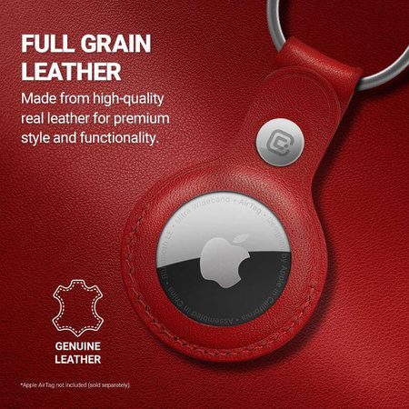 Crong Leather Case with Key Ring – Protective leather case with key ring for Apple AirTag 1/2 (red)