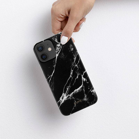 Etui Crong Marble Case do iPhone 12 Mini Czarne Plecki Marmur Modne