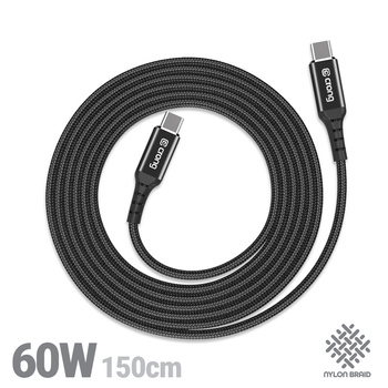 Crong Armor Link - 60W 3A USB-C zu USB-C Power Delivery Schnellladekabel 150cm (schwarz)
