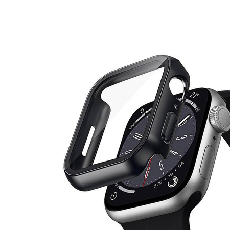 Калъф за хибриден часовник Crong - Калъф със стъкло за Apple Watch 44 мм (черен)