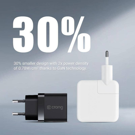 Szybka Ładowarka do Telefonu Crong Ultra Compact GaN 35W 2x USB C Czarna