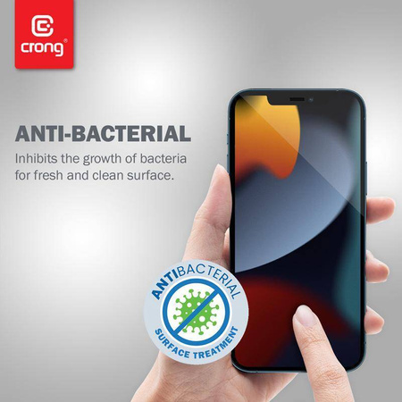 Szkło Crong Anti-Bacterial 3D Armour Glass do iPhone 14 Plus / 13 Pro Max Hartowane 9H z Ramką