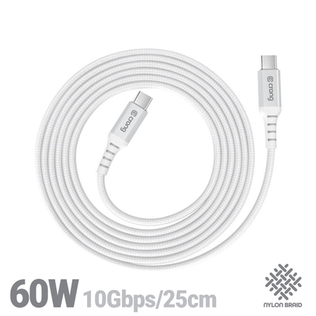 Crong Armor Link - 60W PD 3A USB-C to USB-C Cable 25cm (White)
