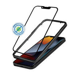 Crong Anti-Bakterielles 3D Panzerglas - 9H gehärtetes Glas für Vollbildschirm iPhone 16e / iPhone 14 / iPhone 13 / iPhone 13 Pro + Einbaurahmen