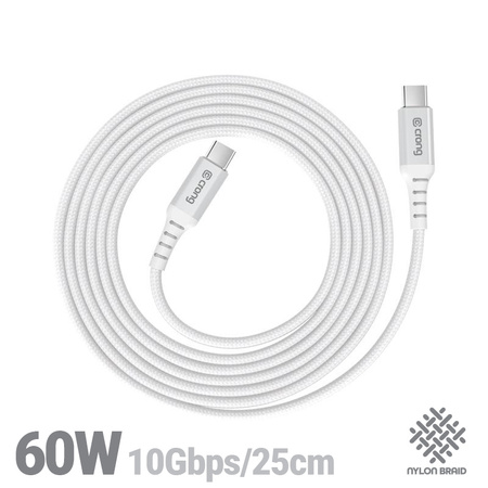 Crong Armor Link - 60W PD 3A USB-C to USB-C Cable 25cm (White)