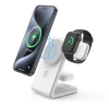 Ładowarka Indukcyjna MagSafe Crong MagSpot™ Pivot Stand do iPhone, Apple Watch i AirPods 3w1 Biała