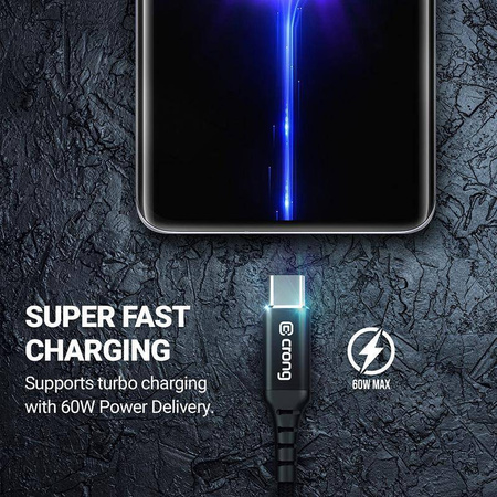 Kabel USB C Crong Armor Link Szybkie Ładowanie 2m 100W 5A Przewód Czarny