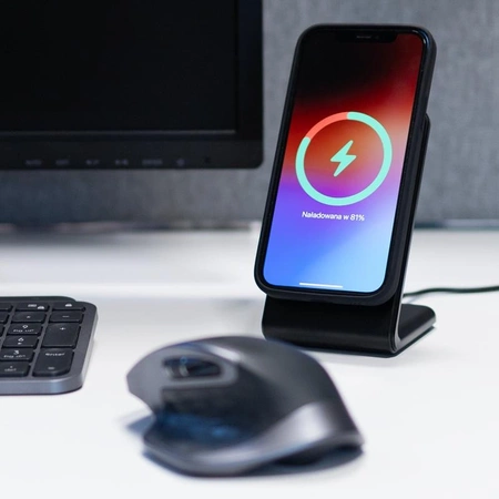 Suport pivotant Crong MagSpot - Încărcător wireless 3 în 1 cu MagSafe pentru iPhone, Apple Watch și AirPods (Negru)