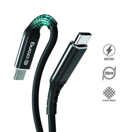 Crong Armor Link - 60W 3A καλώδιο γρήγορης φόρτισης USB-C σε USB-C Power Delivery 150cm (μαύρο)