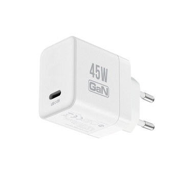Încărcător de perete Crong Ultra Compact GaN - USB-C 45W PD 3.0 cu PPS (Alb)