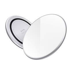 Crong PowerSpot gyors vezeték nélküli töltő – alumínium 15 W-os USB-C Qi vezeték nélküli töltő edzett üvegbevonattal (ezüstfehér)