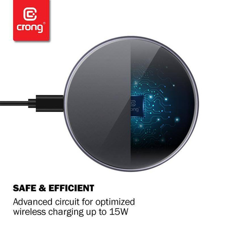 Ładowarka Indukcyjna Crong PowerSpot™ Fast Wireless Charger Qi 15W USB C + Kabel Black