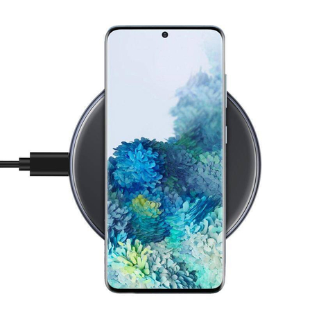Crong PowerSpot gyors vezeték nélküli töltő – alumínium 15 W-os USB-C Qi vezeték nélküli töltő edzett üveg borítással (árnyékfekete)