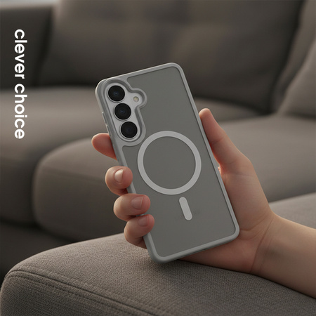 Crong Hybrid Matte Magnetic - MagSafe калъф за Samsung Galaxy S26 (сив)