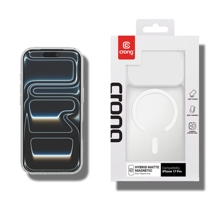 Crong Hybrid Matte Magnetic - MagSafe калъф за iPhone 17 Pro (бял)