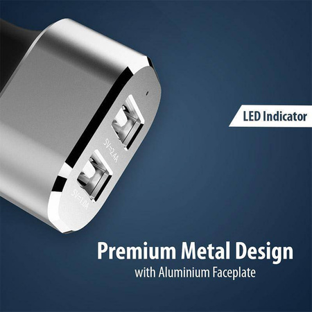 Зарядно за кола Crong Power 24W - Зарядно за кола 2xUSB 2.4A (алуминий)