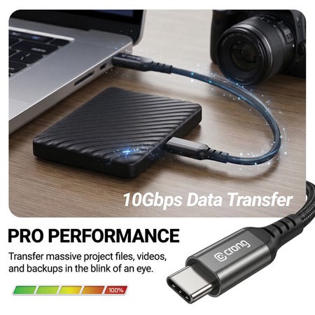 Kabel USB C Crong Armor Link 60W PD 3A 10Gbps szybki przesył czarny 25cm