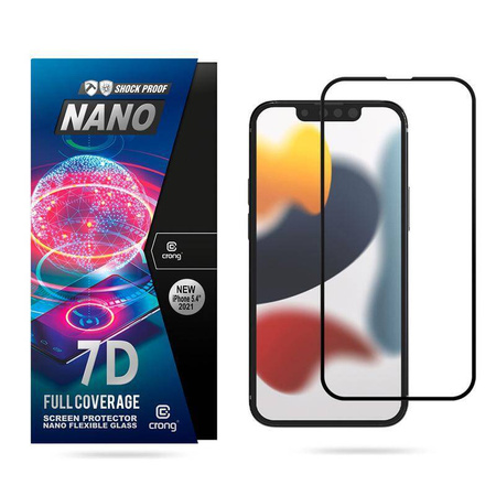 Crong 7D Nano Flexible Glass - 9H hybridní sklo pro celý displej iPhone 13 mini