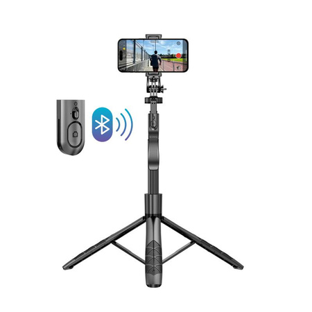 Crong SelfieGo Ultra - Aluminium Selfie-Stick Bluetooth-Stativ (schwarz)