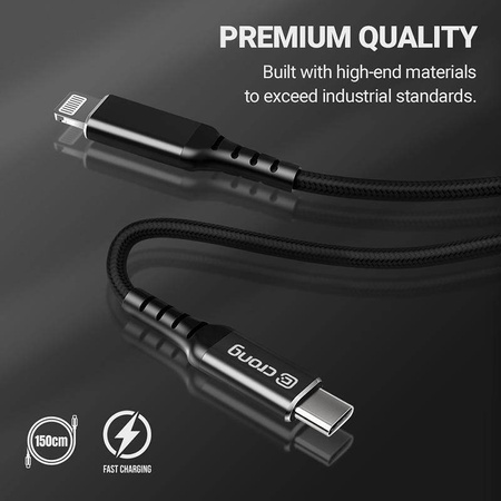 Crong Armor Link - Cable USB-C a Lightning de carga rápida MFi 150 cm (negro)