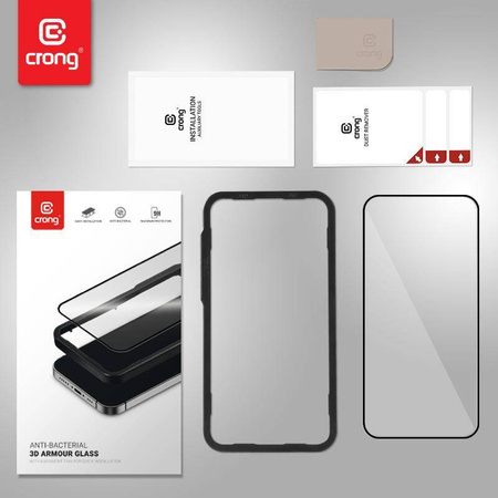 Crong antibakteriális 3D páncélüveg - 9H edzett üveg iPhone 14 Pro teljes képernyős készülékhez + beépítőkeret