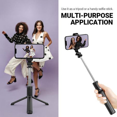 Crong SelfieGo Lite - Kompakter Selfie-Stick mit Bluetooth-Stativ (schwarz)