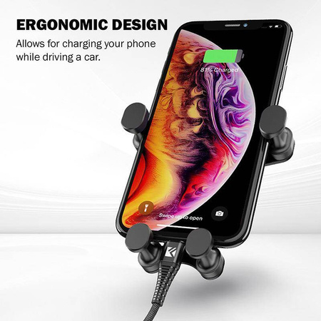 Uchwyt Samochodowy do Telefonu na Kratkę Nawiewu Crong Gravity Auto-Lock Car Holder Czarny