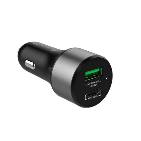 Crong Power Car Charger 63W - USB-C PD 45W + USB QC 3.0 18W nabíječka do auta (černá)